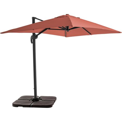 Parasol déporté 2x3 m et 4 dalles à remplir aluminium terracotta