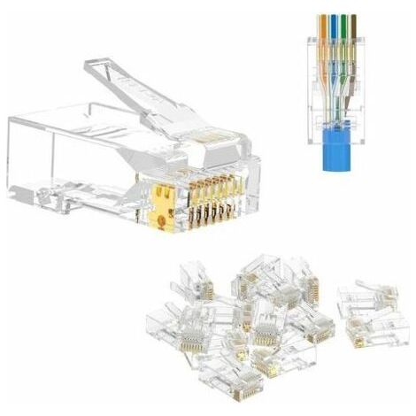 Lot de 100 RJ45 8P8C CAT6 CAT5E Connecteur de Passe à Travers Ethernet Modulaire Plug 50u Plaqué (1/5)