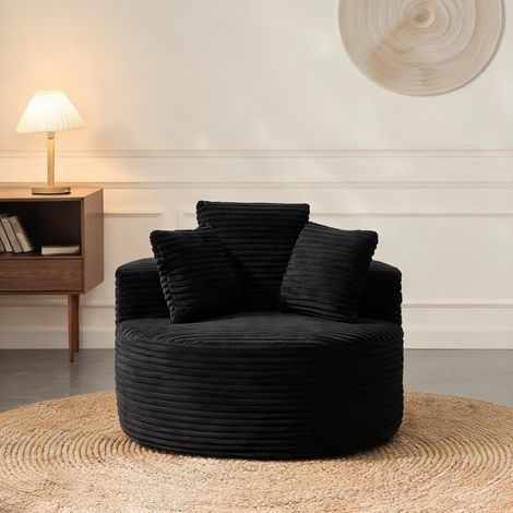 Fauteuil rond en velours côtelé noir avec coussins coloris noir (1/5)