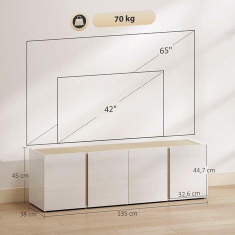 Meuble TV pour téléviseur 65 pouces, buffet télé avec portes à fermeture douce, étagères réglables, passe-câbles, pour salon, blanc (1/5)