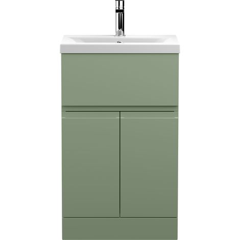 Hudson Reed Urban Floor Standing Vanity Unit with Basin 1 Satin Green - 500mm Wide (1/5)