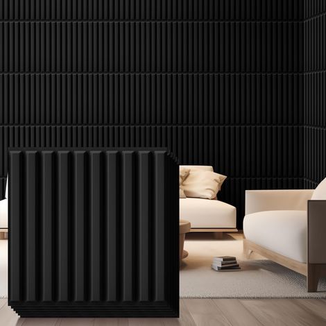 Paquete de 32 paneles de pared 3D de PVC, paneles ranurados de 30x30 cm, aptos para decoración de interiores (negro). (1/5)