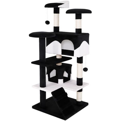 lionto Kratzbaum Kletterbaum Katzenkratzbaum Katzenbaum Höhe 130 cm schwarz/weiß (1/5)