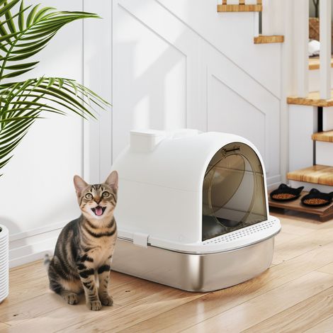Maison de toilette pour chat bac à litière fermé acier bac inoxydable. nettoyage facile. 52.4 x 41.3 x 39.9 cm. blanc