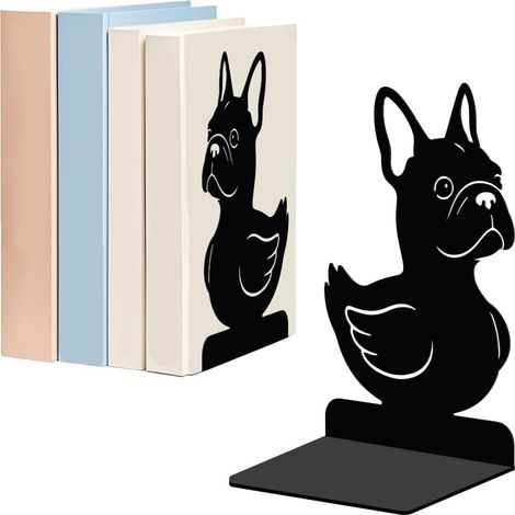1 Paire Serre Livres en Métal Drôles de Chien et Canard Bouledogue Français Canard Serre Livres Décoratifs Robustes pour Bibliothèque Bureau à Domicile Rentrée Scolaire 13.5x11x20cm (1/5)