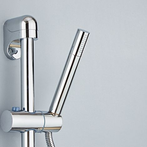Pommeau de Douche Tenu en Cuivre Argenté dans la Main Poli Cylindrique pour Salle de bains (1/4)