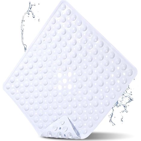 Alfombrilla de baño antideslizante de 53 x 53 cm, cuadrada, lavable a máquina, color blanco. (1/5)