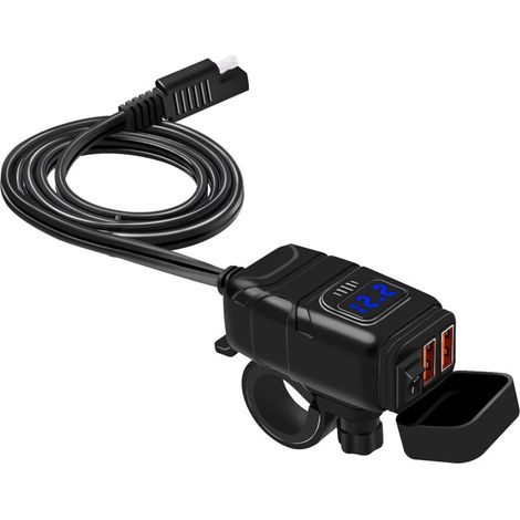 Chargeur USB étanche pour moto, double chargeur USB QC3.0 pour téléphone de moto avec interrupteur marche/arrêt pour voitures, camping-cars, camions, bleu (1/5)