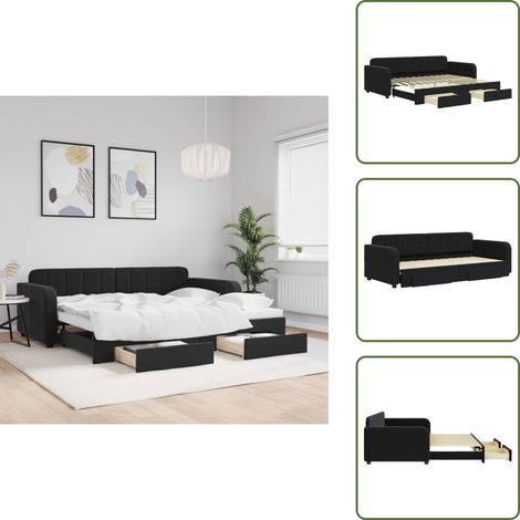 Tagesbett Ausziehbar mit Schubladen Schwarz 90x200 cm Samt - Schlafsofa - Doppelbett - Gästebett - Tagesbett - Samtsofa (1/5)