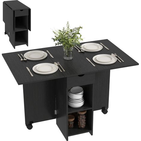 Table à Manger Pliante Noire, 2 Abattants, 2-4 Pers, 120 cm (1/5)