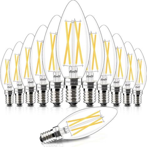 Ampoules LED E12 de type candélabre, dimmables, blanc chaud 2700K, verre transparent vintage, équivalent 60W, lot de 12, décoration intérieure, pour chambre, salon, cuisine (1/5)