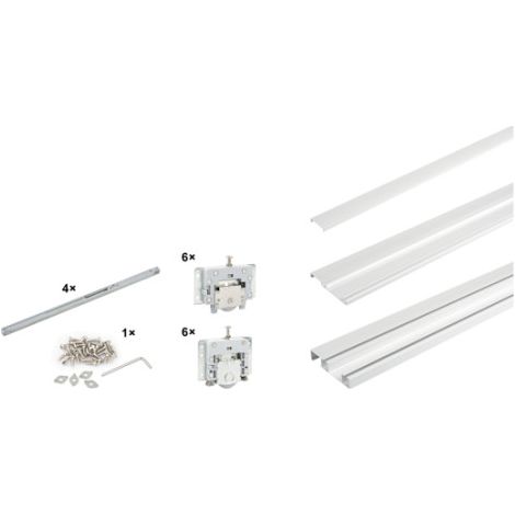 kit 3 Vantaux ABAKOU Piato - Comprends - Rail ht + bas 2000 mm - Kit roulette 3 vantaux avec frein