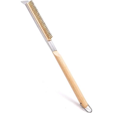 Brosse professionnelle pour four à pizza - 53 cm - avec grattoir en acier inoxydable - poils en laiton - convient aux fours d'intérieur et d'extérieur (1/5)