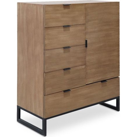 Buffet haut 5 tiroirs et 1 porte battante Panara L90cm Bois d'acacia patiné