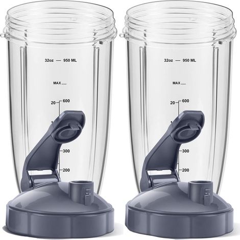 Accessoire pour mixeur - Lot de 2 - Gobelet de 940 ml, 2 couvercles rabattables - Compatible avec Nutri Bullet 600 W/900 W (1/5)