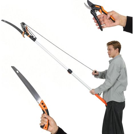 2-in-1 Teleskop-Gartenschere, Handsäge, Gartenschere mit Sicherheitsverriegelung, 2 m Teleskopstange aus Aluminium (1/5)
