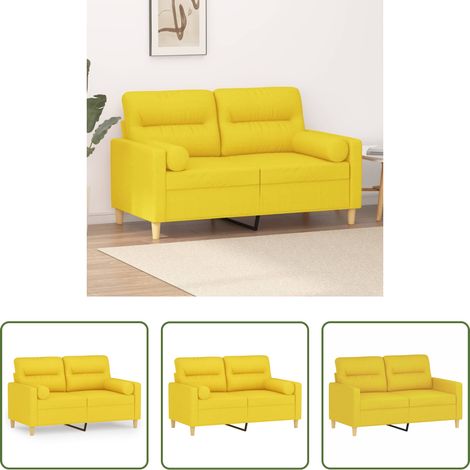 vidaXL Sofá de 2 plazas con cojines tela amarillo claro 120 cm (1/5)