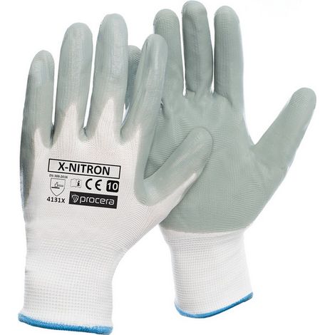 Arbeitshandschuhe, Polyester, nitrilbeschichtet, öl- und fettbeständig, flexibel, weiß und grau, abrieb- und reißfest (Größe 8)