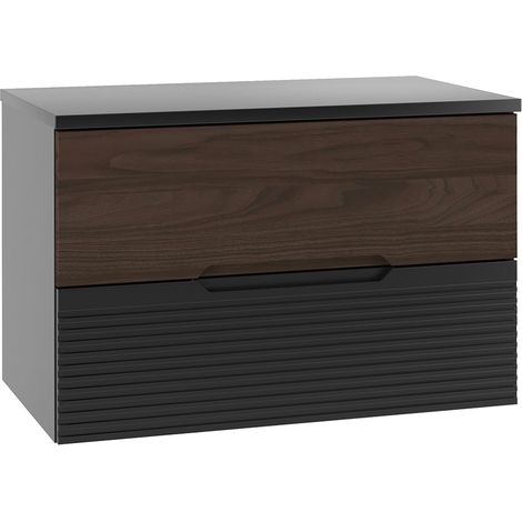 Meuble sous-vasque 80cm plan de toilette Sylla Noir et bois (1/5)