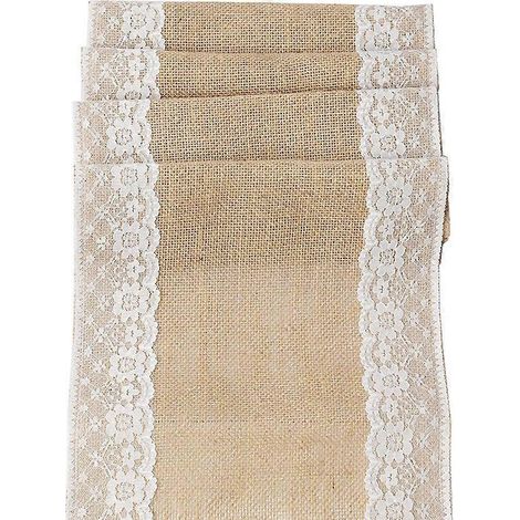 Chemin de table de Noël en toile de jute et dentelle pour décorations de mariage, fêtes et festivals, 30 x 275 cm (1/4)
