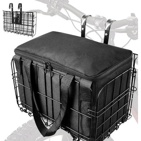 Faltbarer Metall-Frontkorb für Fahrräder – Schnellmontage – Herausnehmbare Innentasche – Geeignet für E-Bikes – Für Haustiere und Einkäufe – Schwarz (1/5)