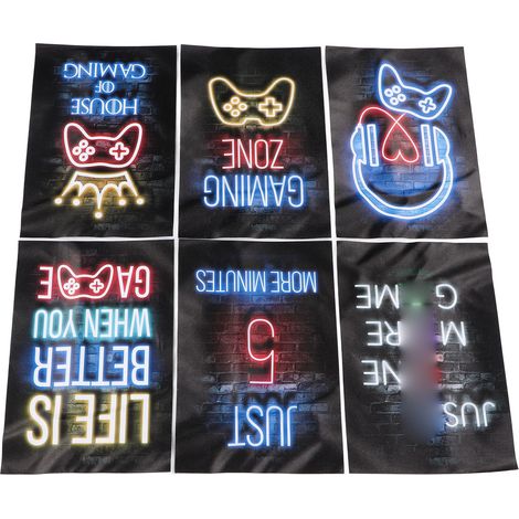6er-Set Neon-Gaming-Poster (20 x 30 cm), farbenfrohe Leinwände für Jungenzimmer, Wanddekoration für Spielzimmer (1/5)