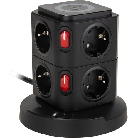 Tour multiprise induction 8 prises Schuko 16A+ USB - Watt and Co (1/5)