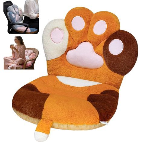 Coussin de chaise de dessin animé en forme de griffe de chaton doux et coussin de siège ergonomique pour adultes, coussin de sol réutilisable avec rembourrage en coton PP pour enfants (marron L) (1/5)