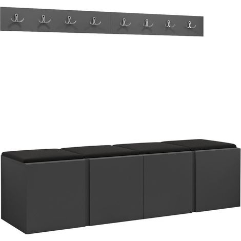 Mobilier1 – Meuble d'entrée Hartford 276 – Faux cuir soft – Dimensions 420x1680x460mm – Panneau mural souple absorbant le son – Fabriqué en UE