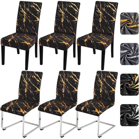 Stuhlhussen 6er Set, elastisch, waschbar, für Esszimmerstühle, Schwarz Gold (1/5)