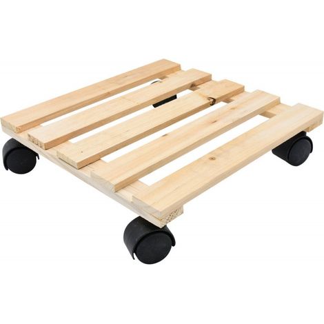 Soporte cuadrado con ruedas, fabricado en pino natural, de 30 x 30 x 5,2 cm, con una capacidad de carga máxima de 30 kg. CIME