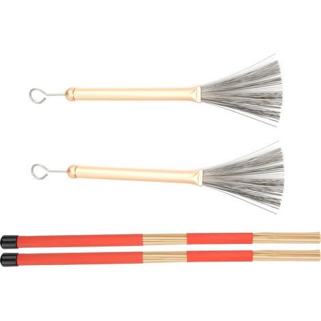 Ensemble de Baguettes de Batterie Rétractables en Métal avec Brosse Jazz et Sac de Transport, Accessoires pour Percussion (Doré) (1/5)