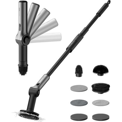 Brosse Nettoyage Électrique sans Fil IPX7, 8 têtes interchangeables Angle réglable, poignée extensible adapté pour salle de bain, carrelage et baignoire (1/5)