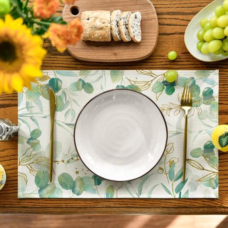 Set mit 4 Platzsets mit Eukalyptusmuster, grüner Eukalyptus, Frühling, Küche, Wohnaccessoires, Partys, 30 x 45 cm