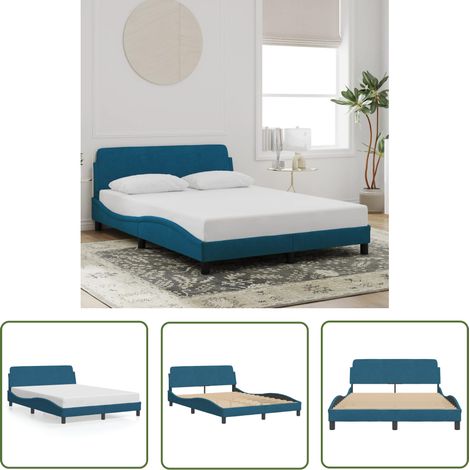The Living Store Cadre de lit et tête de lit sans matelas bleu 140x200cm velours - Cadre De Lit - Lit Double - Lit Velours - Lit Design - Literie (1/5)