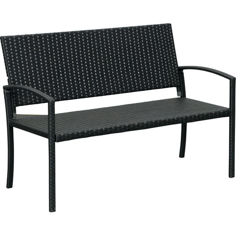 Banc de jardin 2 places. banc d'extérieur avec dossier et assise en rotin PE. charge maximale 240 kg. 122 x 60 x 85 cm. noir (1/5)