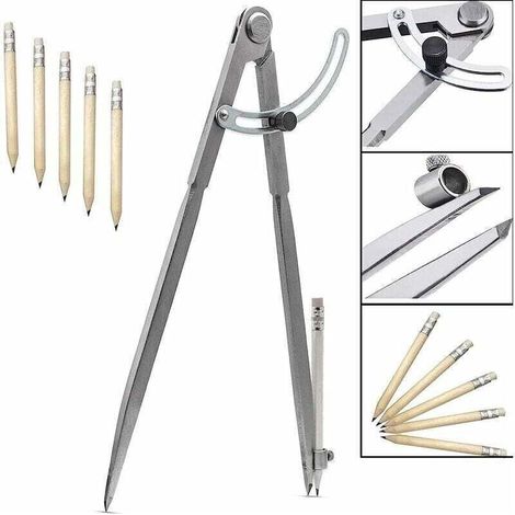 Compás de punta de 300 mm (12 pulgadas), XU, Lápiz marcador grande con portalápices para dibujar círculos, carpintería, metalistería y marroquinería - KZQ (1/4)