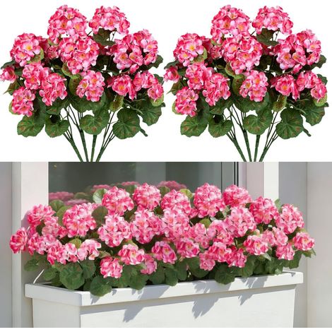 4 Pièces Géranium Artificiel Extérieur, Rose (1/5)