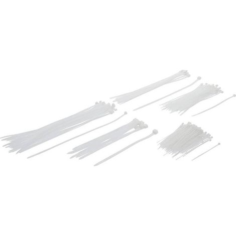 Assortiment de Colliers Blanc - 250 pcs, Diverses Tailles - Résistants et Polyvalents pour Fixation - D-Work (1/5)