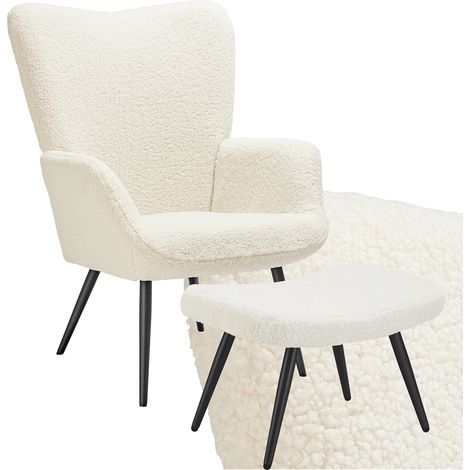 Fauteuil rembourré ergonomique avec tabouret max 150 kg crème/noir