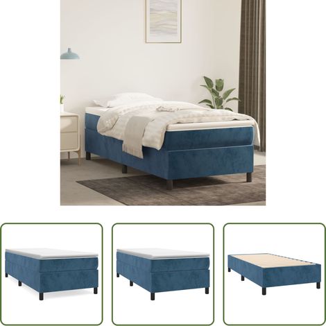 vidaXL Matelas -  Cadre de lit à lattes bleu foncé 80x200 cm velours (1/5)
