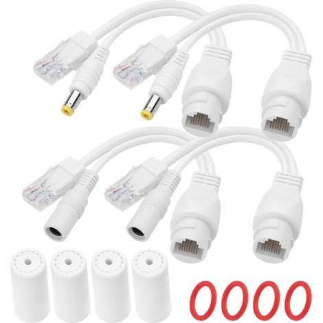 Kit d'injecteur PoE passif 12 V et répartiteur PoE, 2 paires RJ45 étanches, alimentation passive sur Ethernet, câbles de connecteur d'adaptateur PoE CC (blanc) (1/5)
