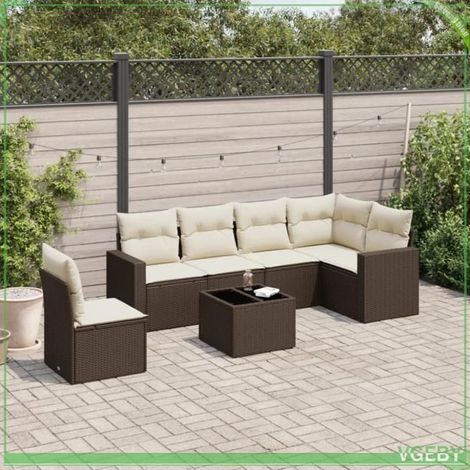 Salon de jardin - 3251380 - résine tressée marron - modulable 6 places - rangement étanche (1/3)