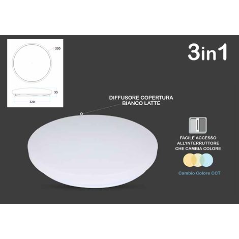 Plafoniera A Led Da Soffitto CCT Rotondo 24W D350mm Cambia Colore 3 in 1 3000K 4000K 6400K SKU-217607 (1/2)