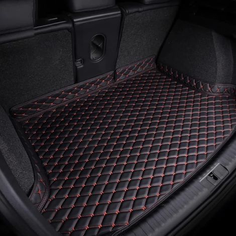 Premium-Kofferraummatte für MG ZS Hybrid+ Luxury (2024), wasserdichtes Leder mit Kratzschutz, rutschfeste Teppichpolsterung, maßgefertigtes Futter, Farbe: Schwarz/Rot (1/5)