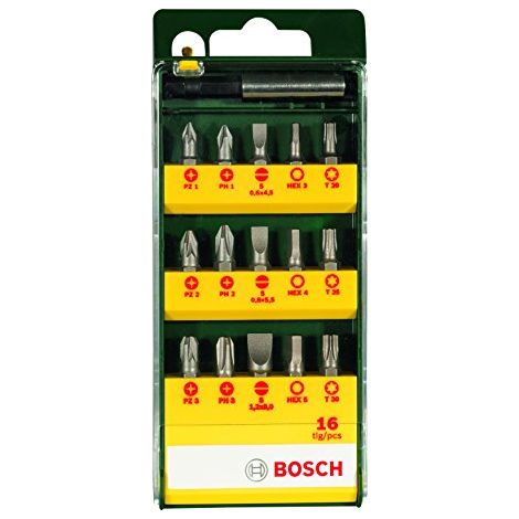 Bosch 2607019453 Set Misto, Inserti Avvitamento, 16 Pezzi, PH-PZ-Taglio-HEX-Torx (1/4)