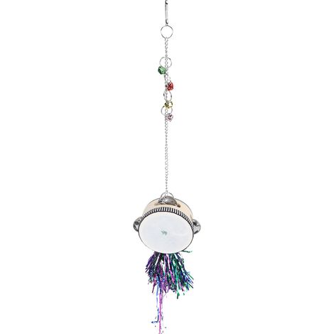 Jouet miroir tambour pour poules et poussins, jouet suspendu double face avec clochettes (1/5)