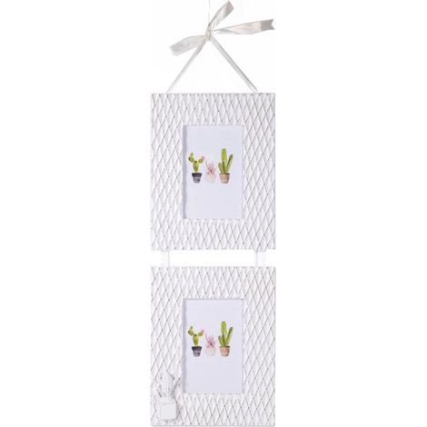 Portafoto muro cactus legno bianco multiplo 2p cm19x58x1