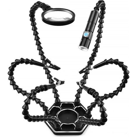 Support de soudure à bras articulés, troisième main pour circuit imprimé avec 6 bras flexibles, pinces de fixation rotatives et base stable (1/5)