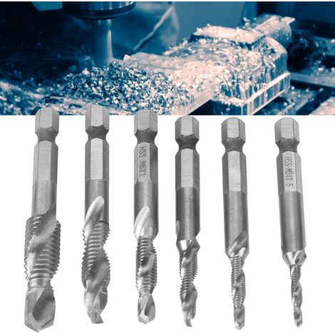 6 pièces Tarauds à queue hexagonale en acier rapide de 6,35 mm Taraud composé M3/M4/M5/M6/M8/M10 (Type A) (1/5)